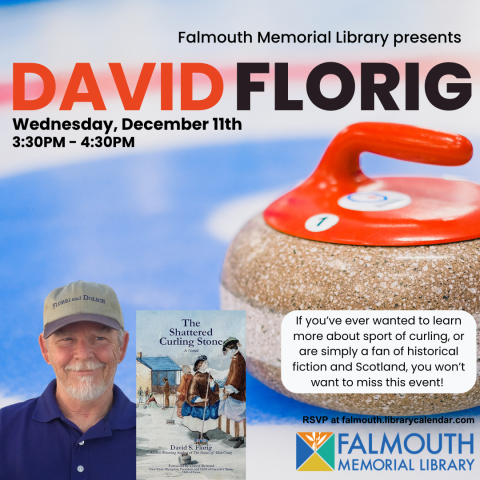 curling stone background, image of david florig, text describing event