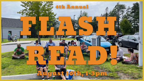 image of people sitting outside reading with words 4th annual flash read august 16th 2025