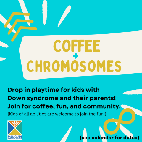 Teal background with gold and white symbols Coffee and Chromosomes