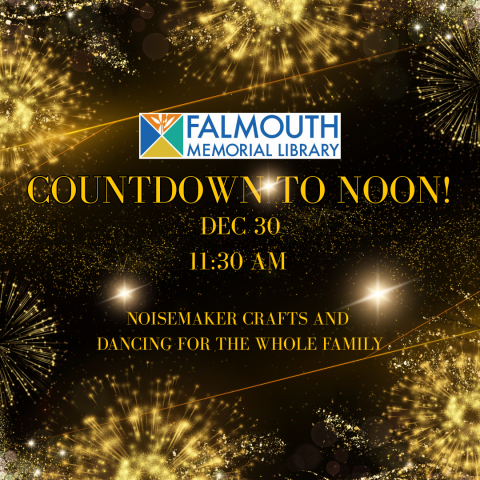 a black background with gold fireworks. Text reads Countdown to Noon Dec 30 at 11:30 am